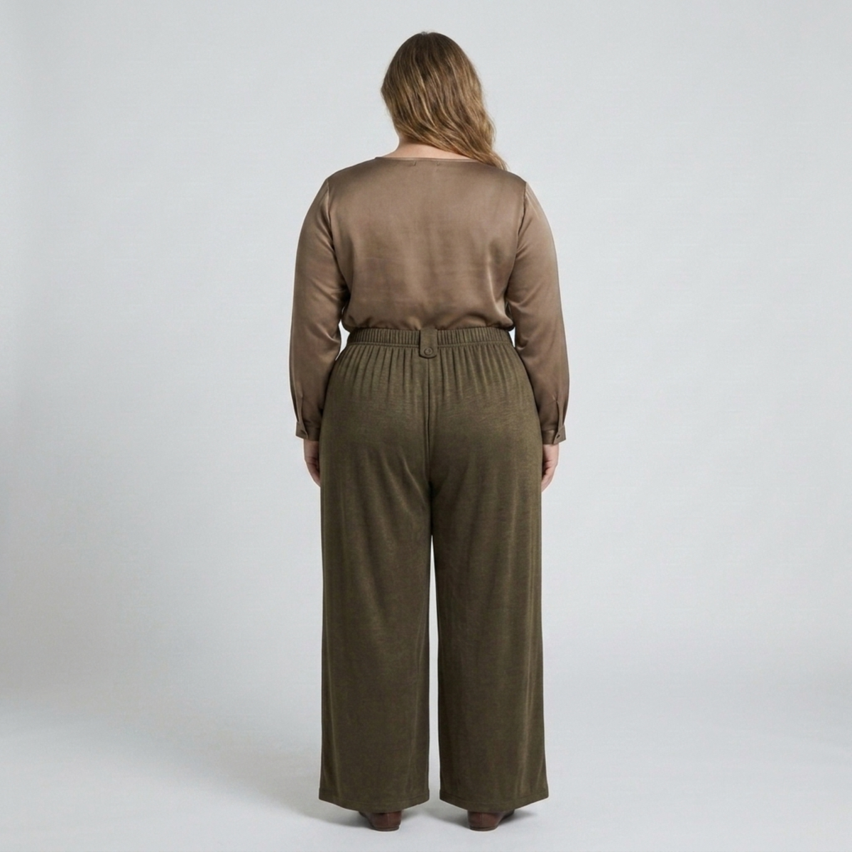 Wide large size pants for women with elastic draped fluid waist — Army Green