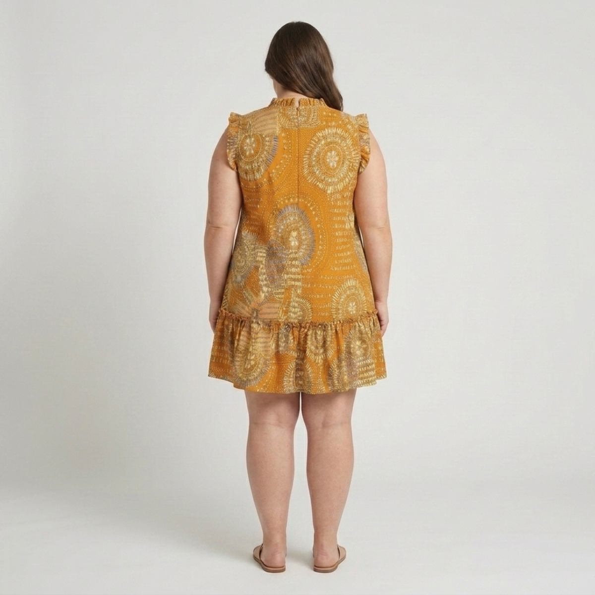 Plus Size Midi Dress – Round Neckline and Gathered Hem — product view