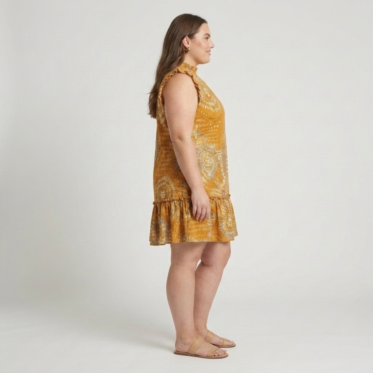 Plus Size Midi Dress – Round Neckline and Gathered Hem — product view
