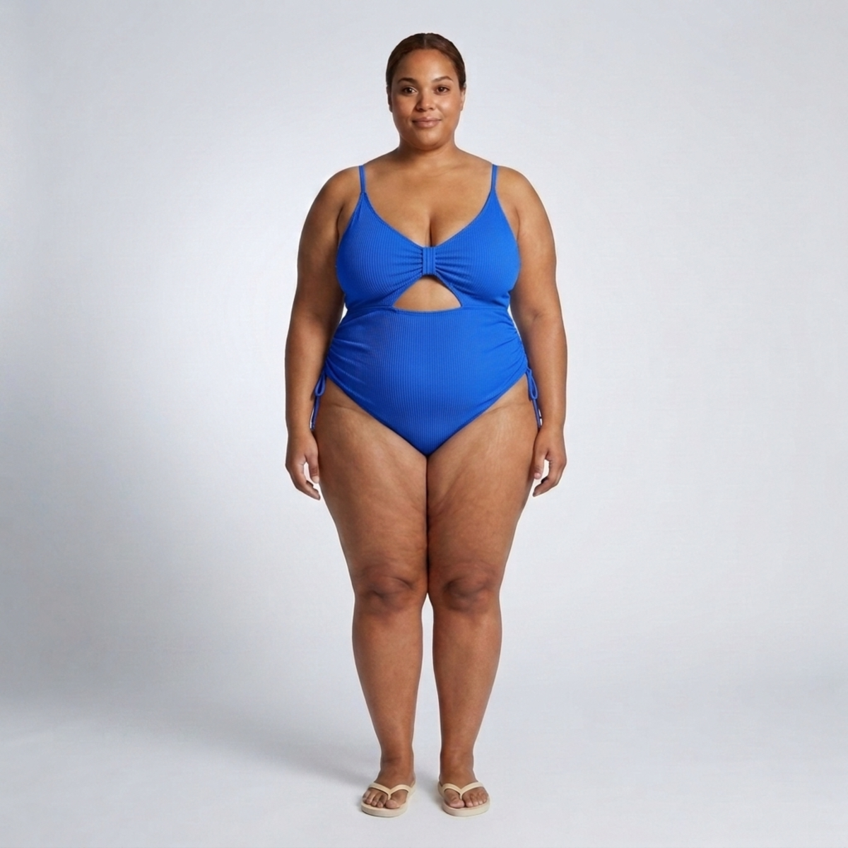Plus Size One-Piece Swimsuit for Women with Cutout and Ruching — Blue