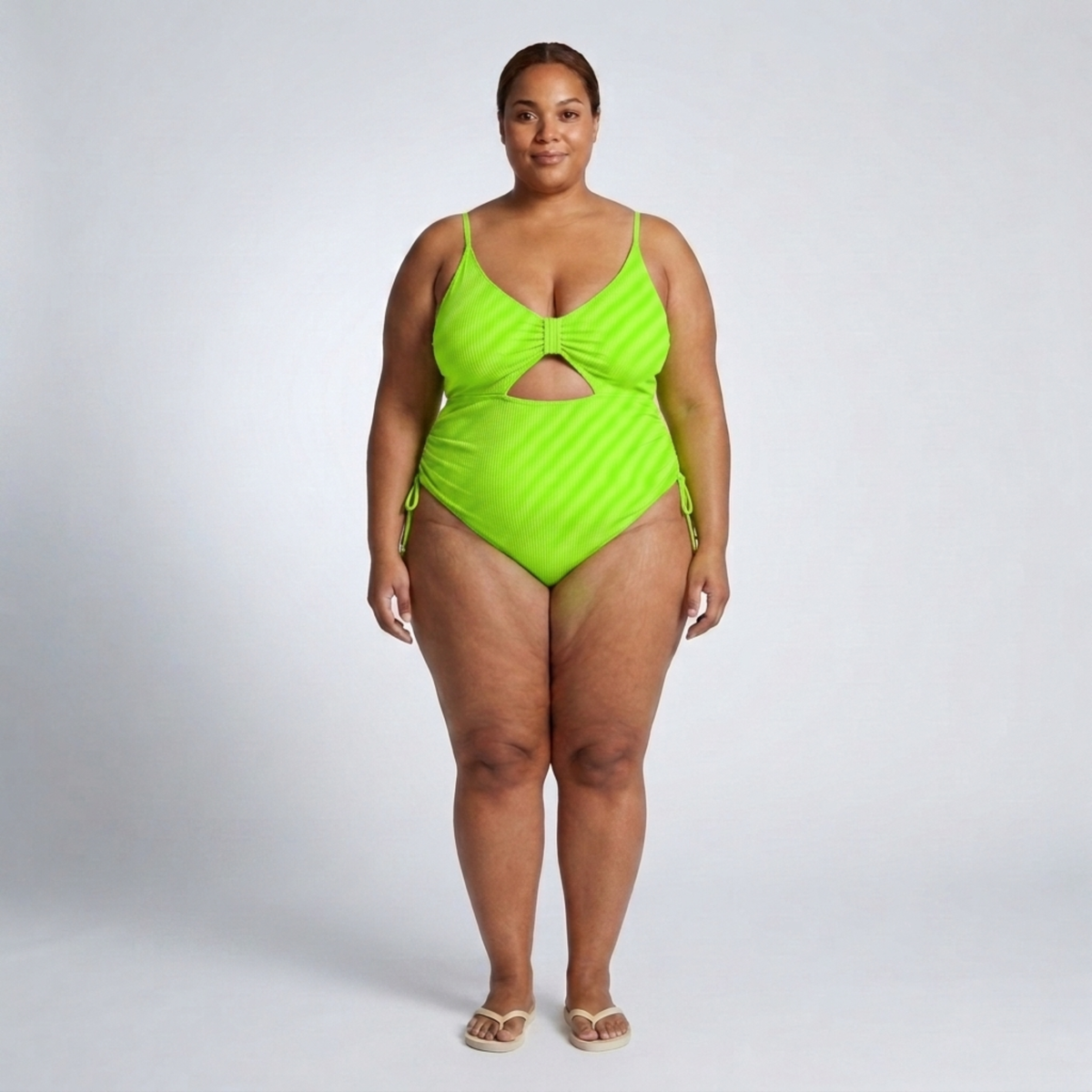 Plus Size One-Piece Swimsuit for Women with Cutout and Ruching — Light Green