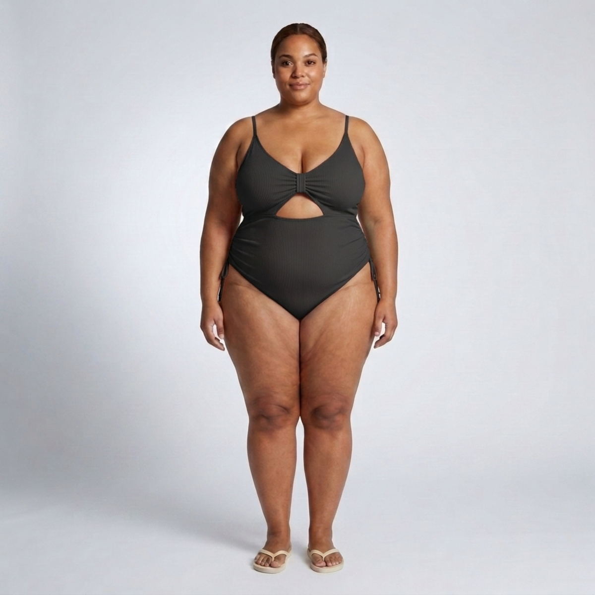 Plus Size One-Piece Swimsuit for Women with Cutout and Ruching — Black