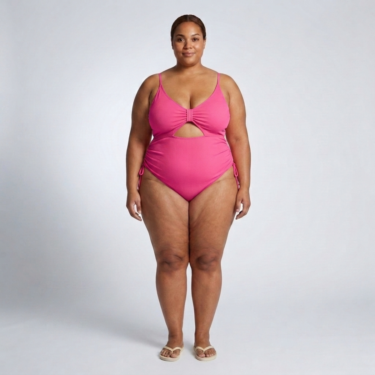Plus Size One-Piece Swimsuit for Women with Cutout and Ruching — Pink