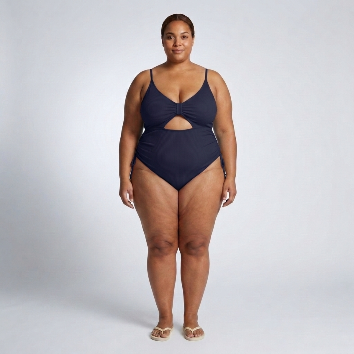 Plus Size One-Piece Swimsuit for Women with Cutout and Ruching — Navy Blue