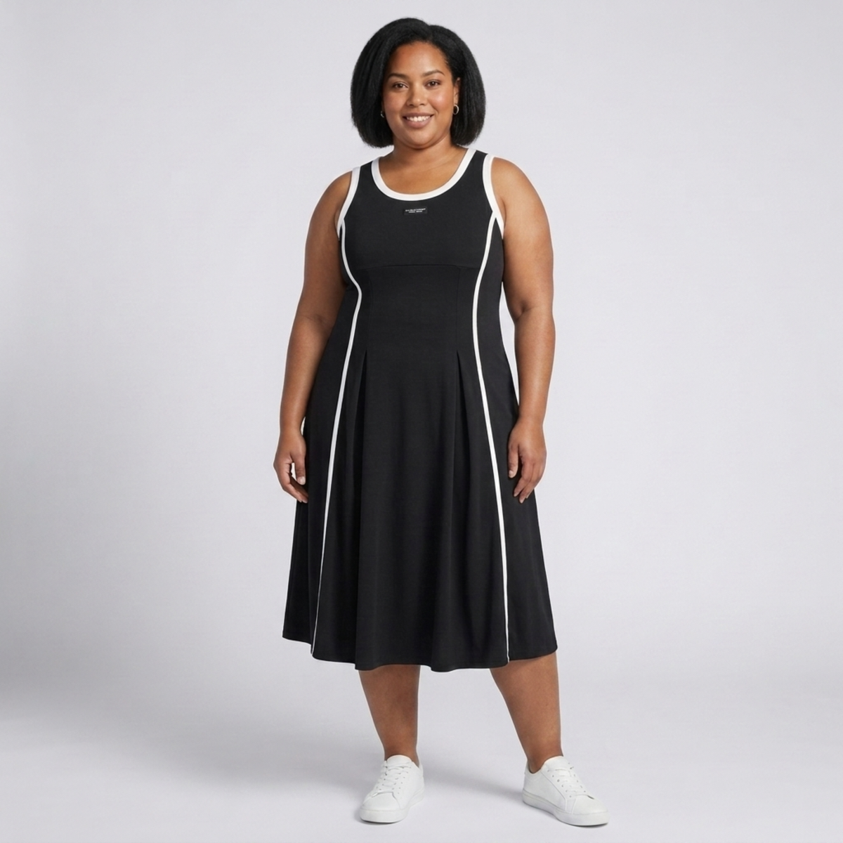 Plus Size Long Dress for Women, Sleeveless A-Line Cut with Round Neck — Black
