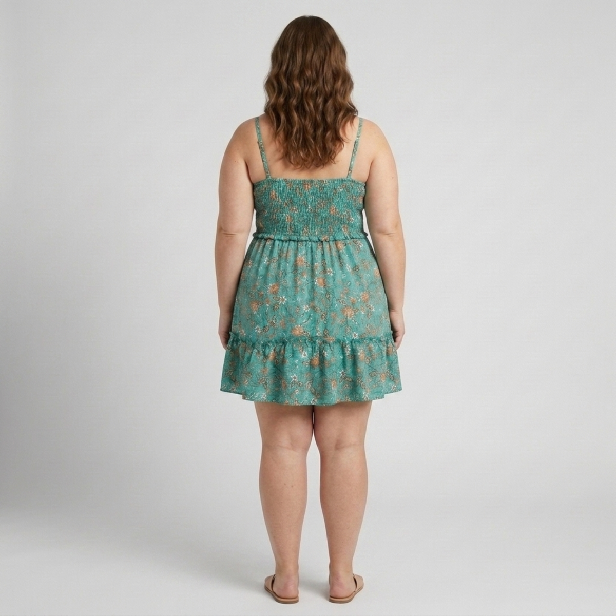 Plus Size Women's Flared Summer Dress with Floral Print and Straps — product view