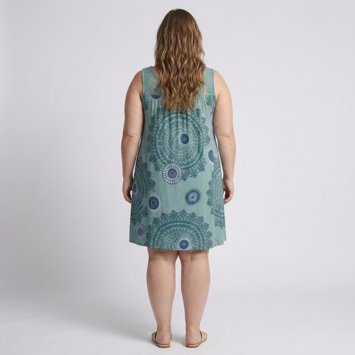 Plus Size Women's Printed Summer Dress with Lace Details — product view