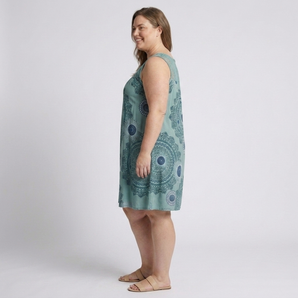 Plus Size Women's Printed Summer Dress with Lace Details — product view