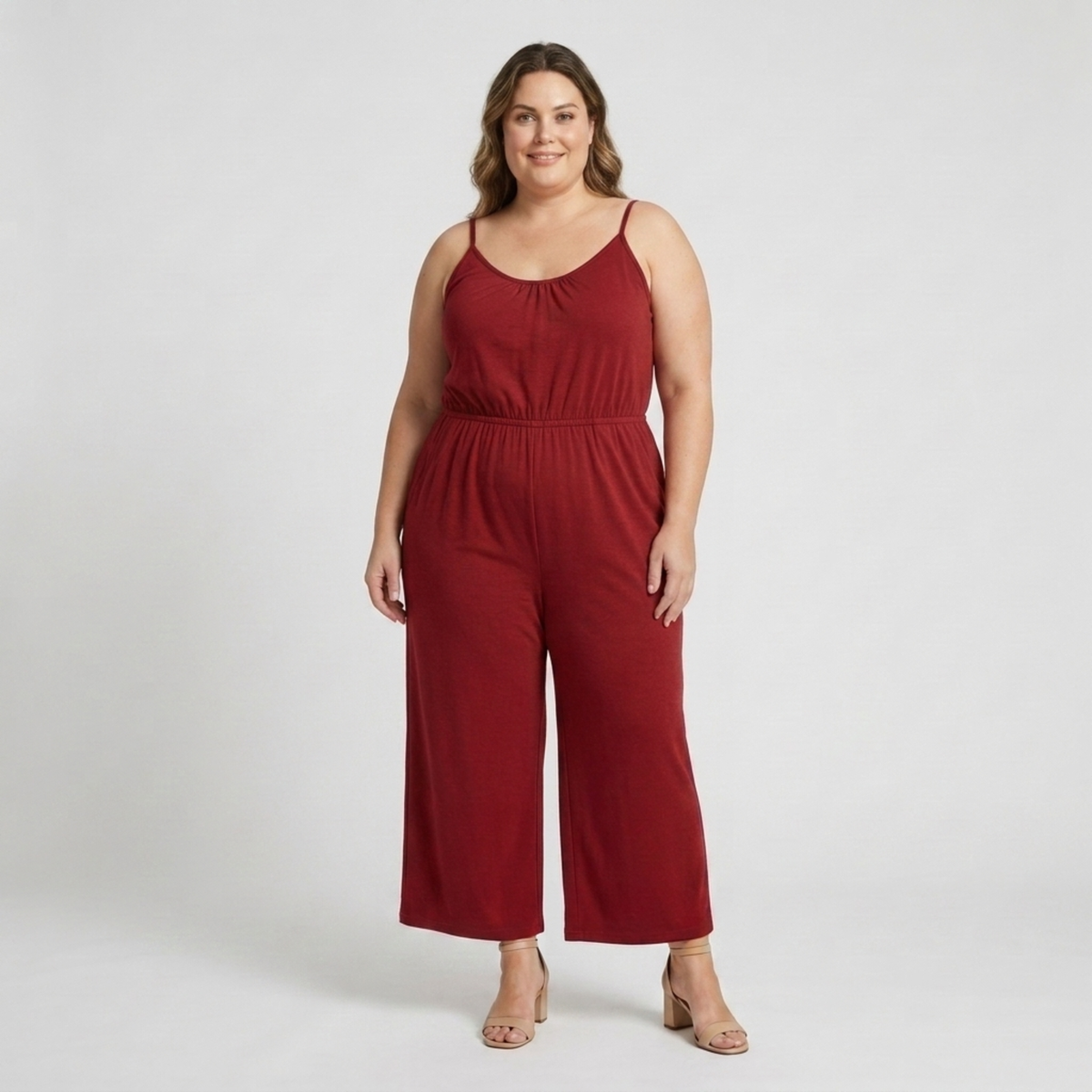 Plus size women's loose and casual wide-leg jumpsuit — Red