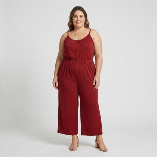 Plus size women's loose and casual wide-leg jumpsuit — Red