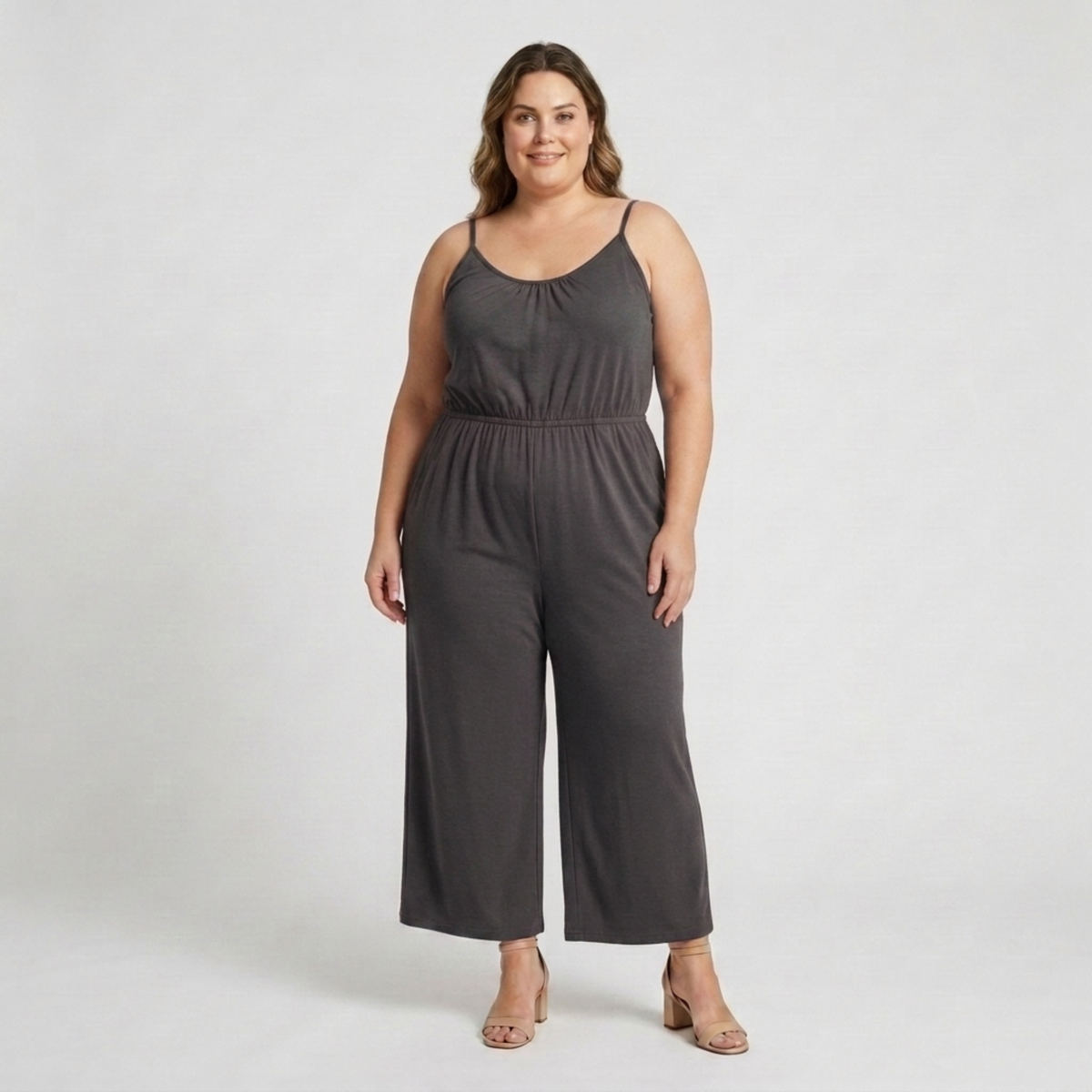 Plus size women's loose and casual wide-leg jumpsuit — Dark Grey
