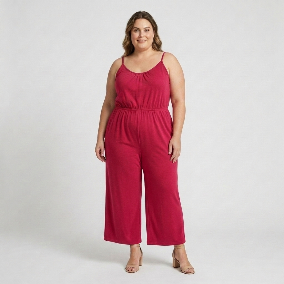 Plus size women's loose and casual wide-leg jumpsuit — Rose Red
