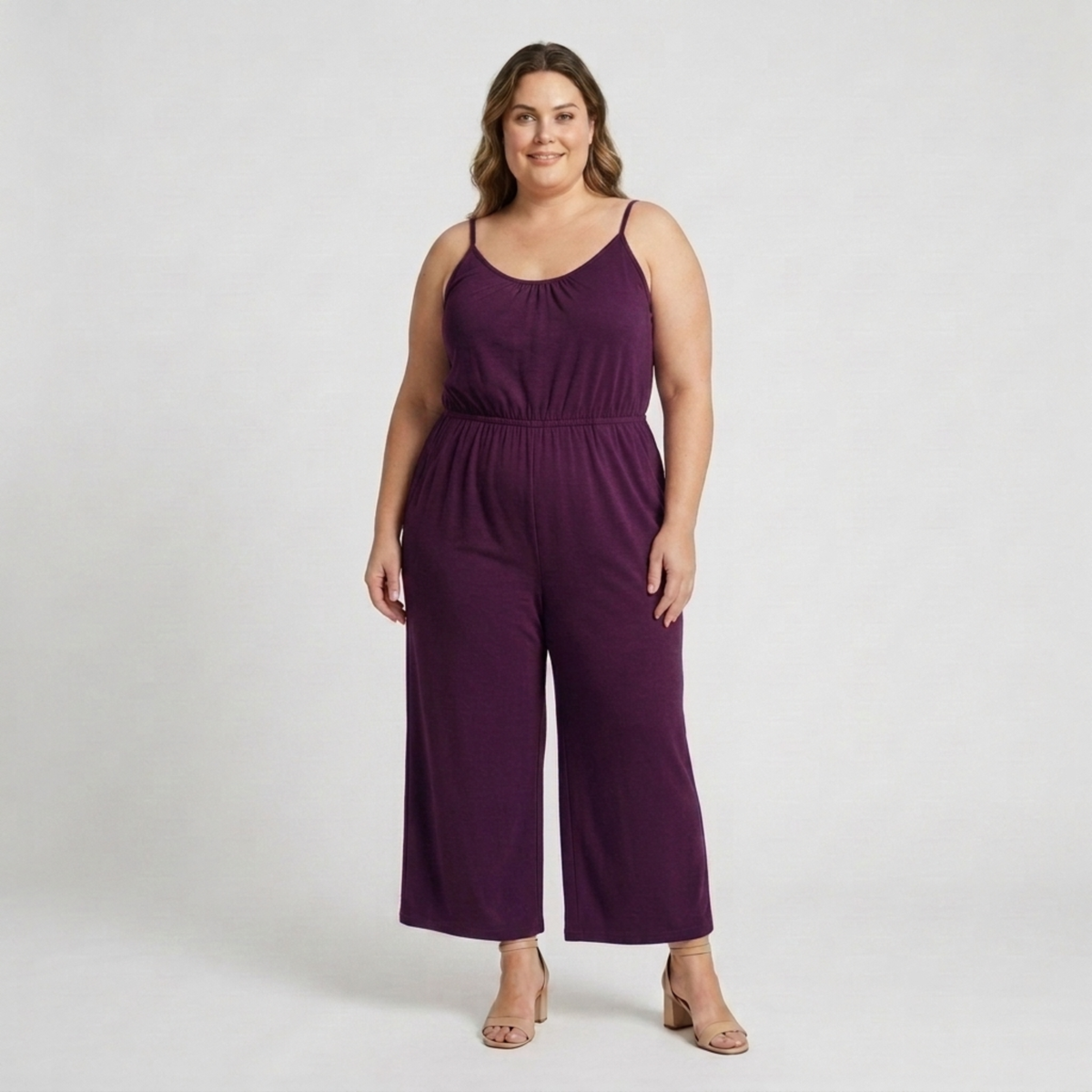 Plus size women's loose and casual wide-leg jumpsuit — Purple
