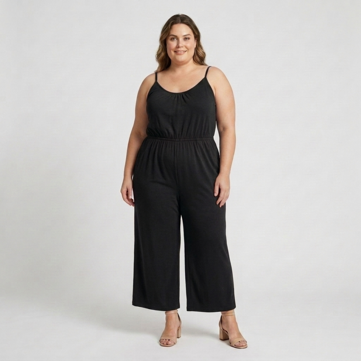 Plus size women's loose and casual wide-leg jumpsuit — Black