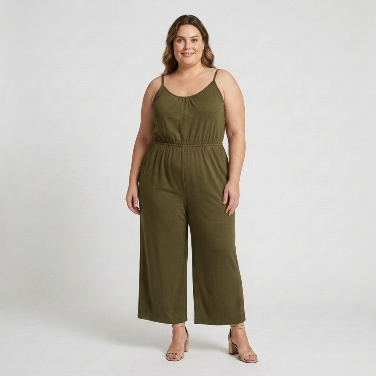 Plus size women's loose and casual wide-leg jumpsuit — Army Green