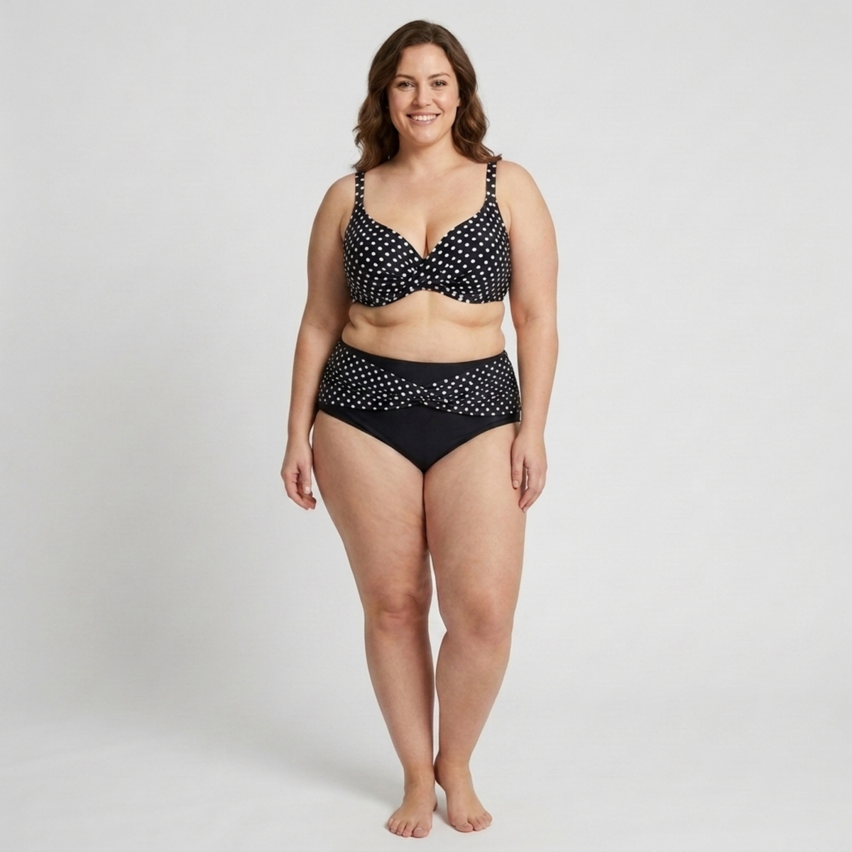 Plus Size Two-Piece Swimsuit for Women High-Waisted Polka Dot Bikini — Black