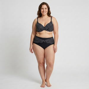 Großgrößen Zweiteiliger Badeanzug für Damen High-Waist Bikini mit Punkten — Schwarz
