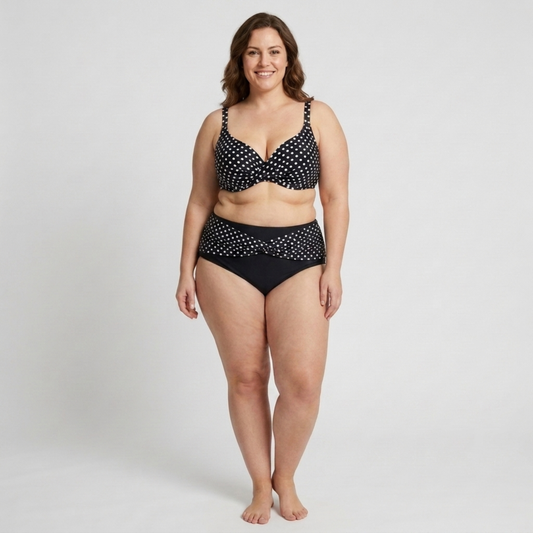 Plus Size Two-Piece Swimsuit for Women High-Waisted Polka Dot Bikini — Black
