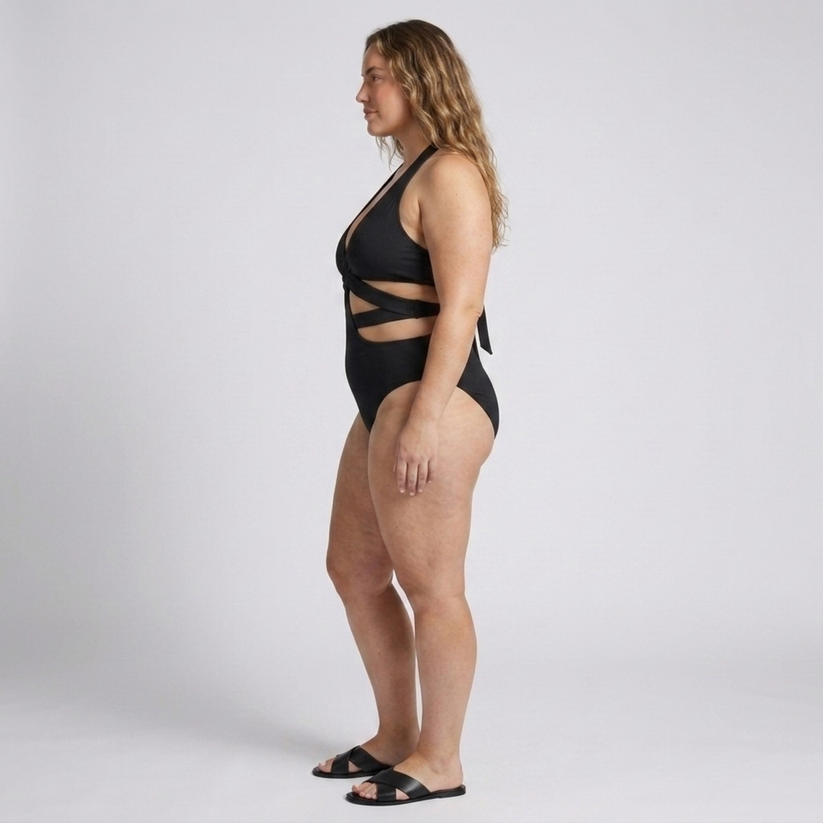Plus size one-piece swimsuit for women with cut-out back design — product view