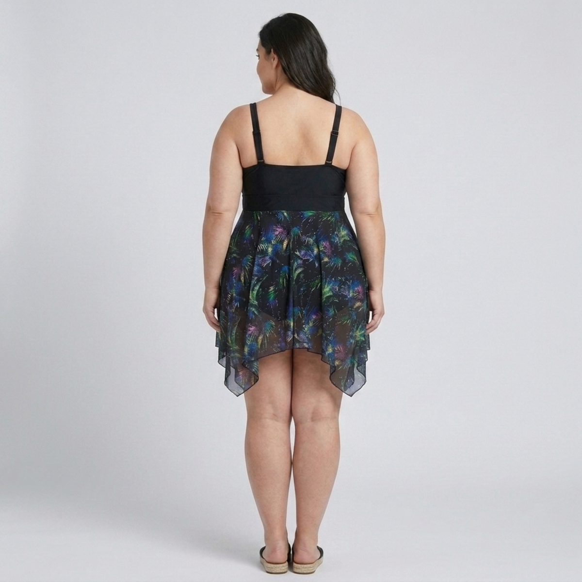 Plus Size Women's Swimsuit Dress with Printed Integrated Skirt — product view