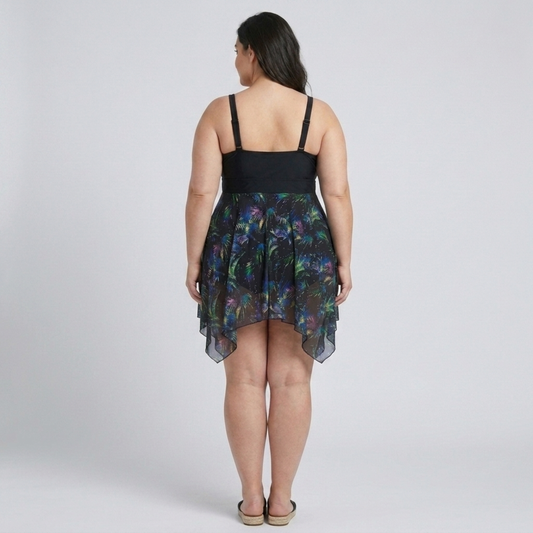 Plus Size Women's Swimsuit Dress with Printed Integrated Skirt — product view