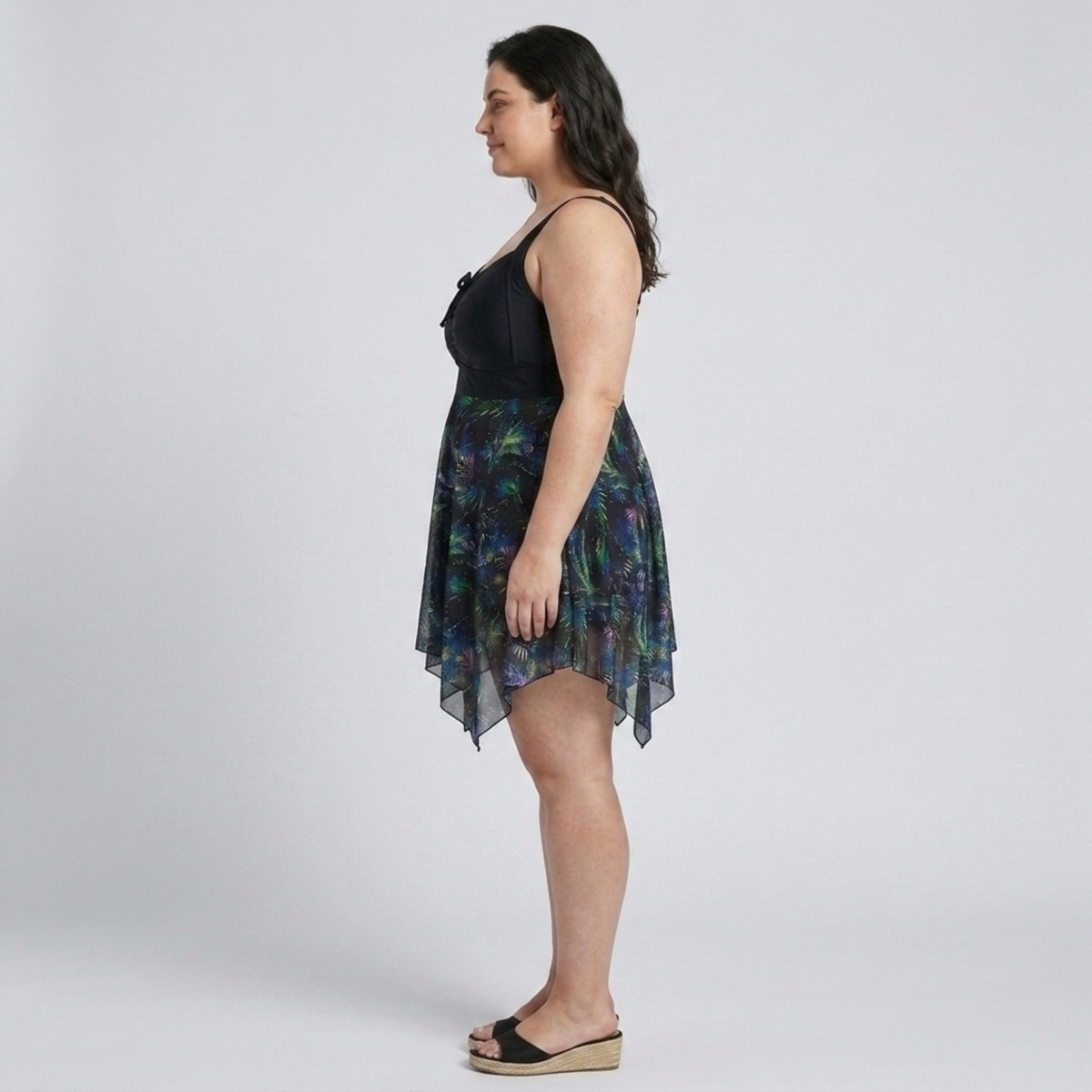 Plus Size Women's Swimsuit Dress with Printed Integrated Skirt — product view