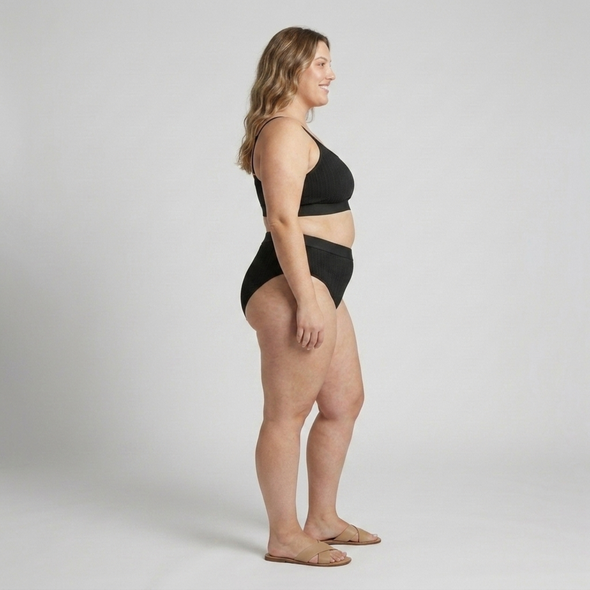 Plus Size Two-Piece Bikini for Women High-Waisted Ribbed Swimsuit — product view
