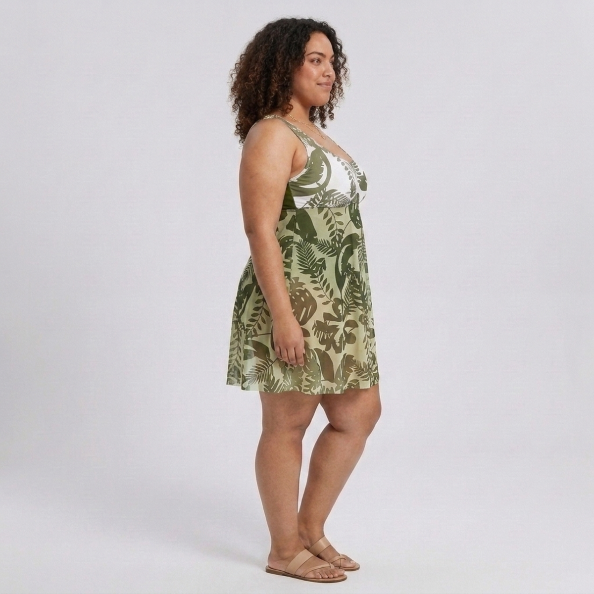Plus Size One-Piece Swimsuit with Floral Print Sarong — product view