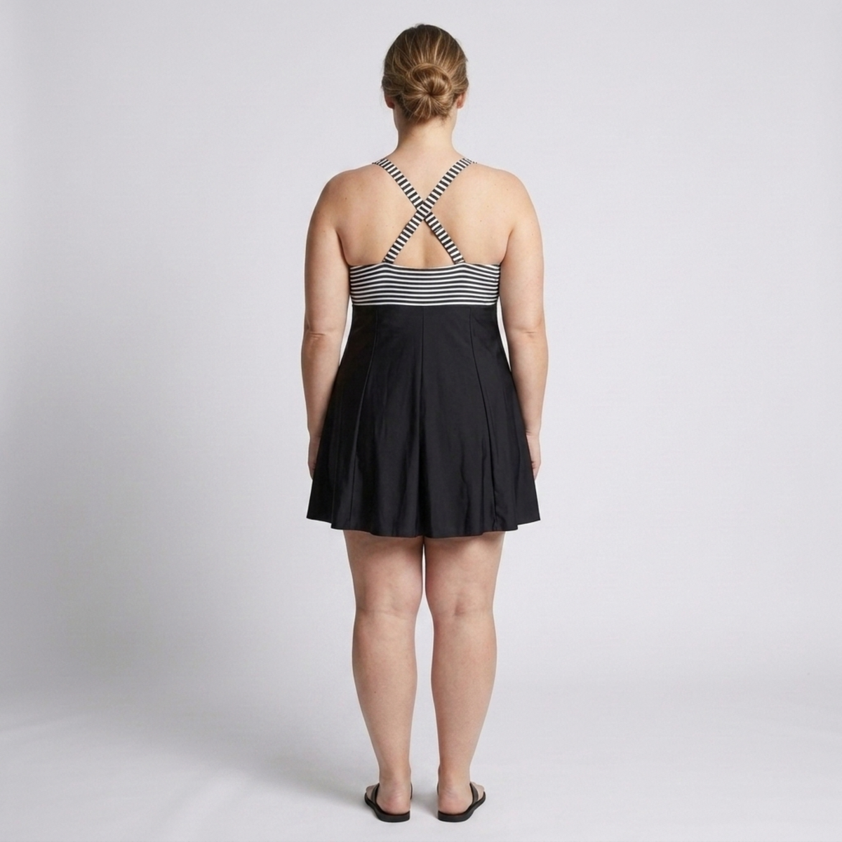 Plus Size Women's Tankini Swimsuit with Fitted Striped Top — Black
