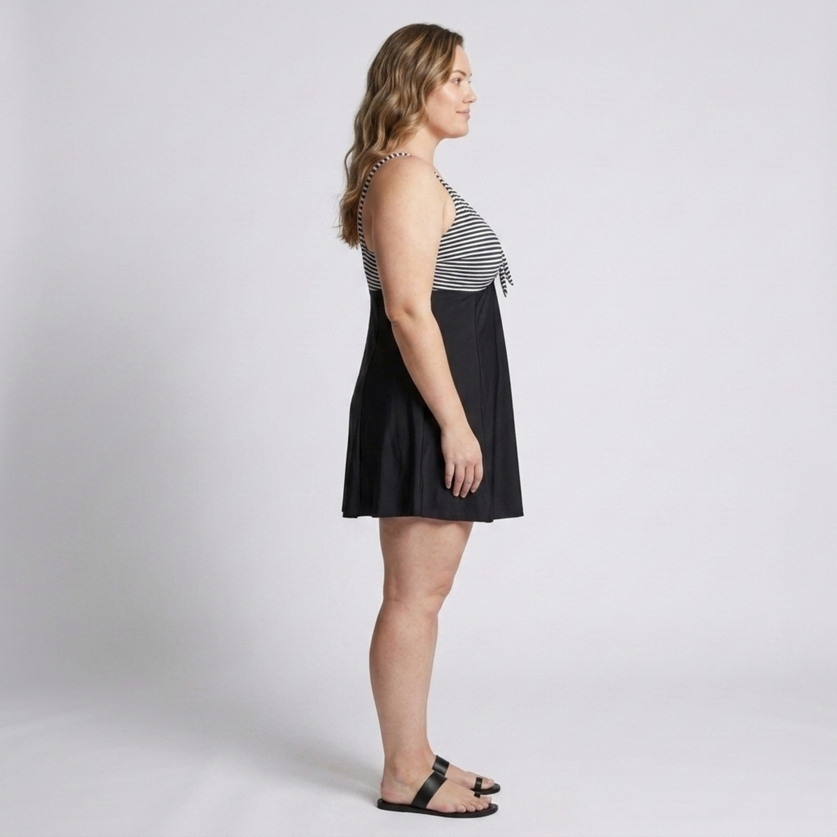 Plus Size Women's Tankini Swimsuit with Fitted Striped Top — Black
