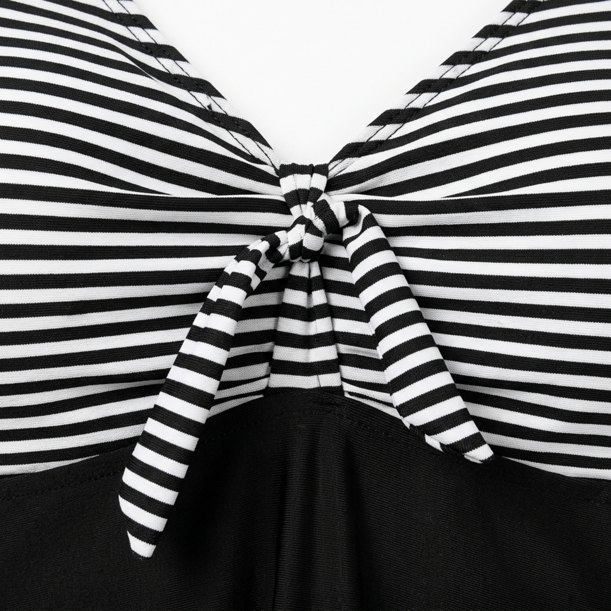 Plus Size Women's Tankini Swimsuit with Fitted Striped Top — Black