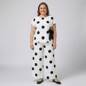Ensemble deux pièces à pois grande taille pour femme — Blanc