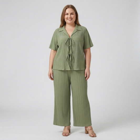 Plus Size Two-Piece Pants Set for Women — Green