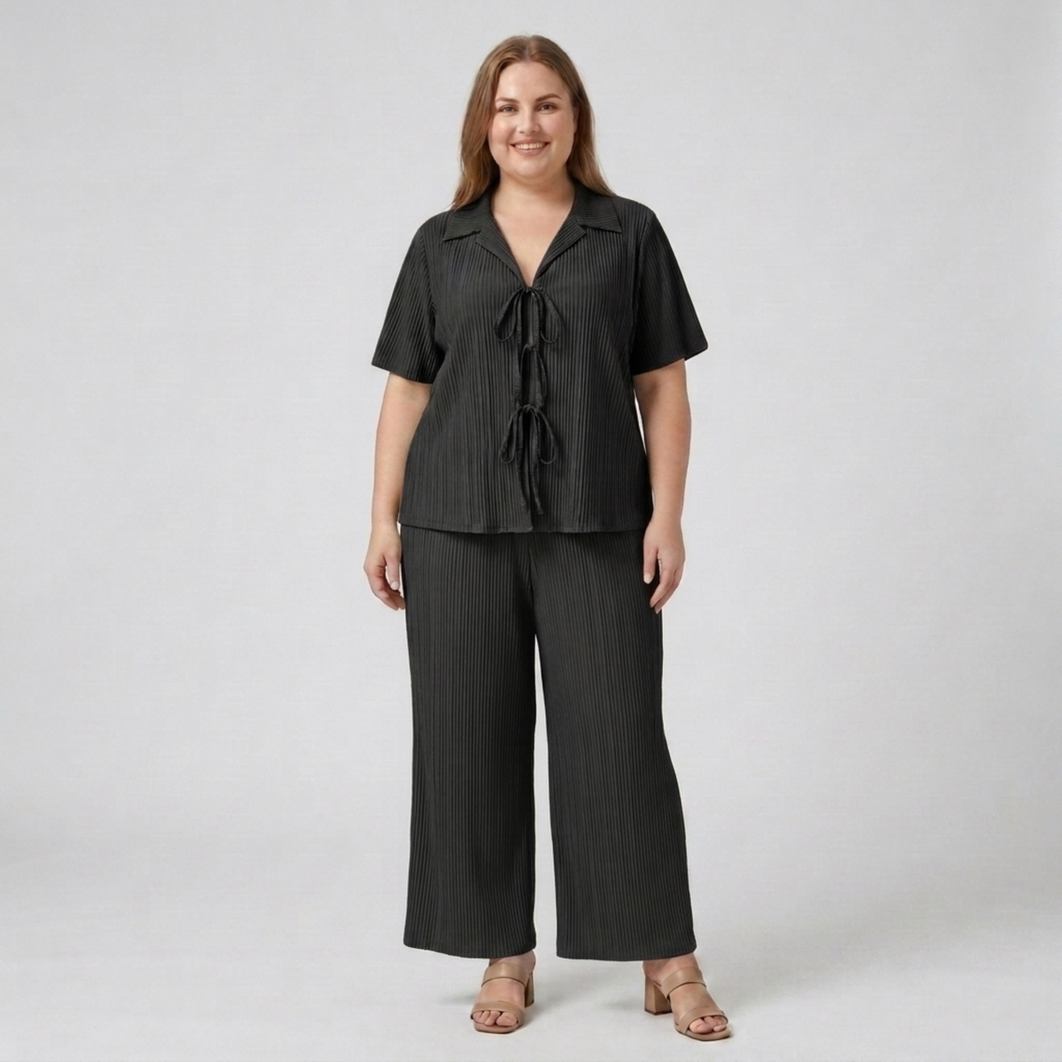 Zweiteiliges Hosen-Set in Übergröße für Damen — Schwarz