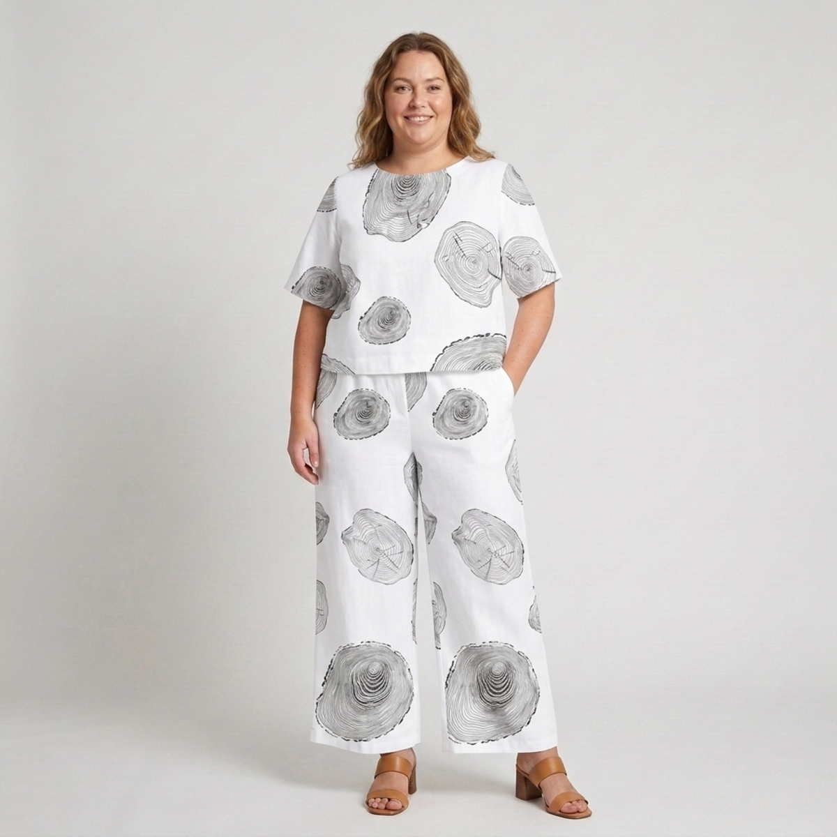 Plus Size Floral Print Pants Set — White