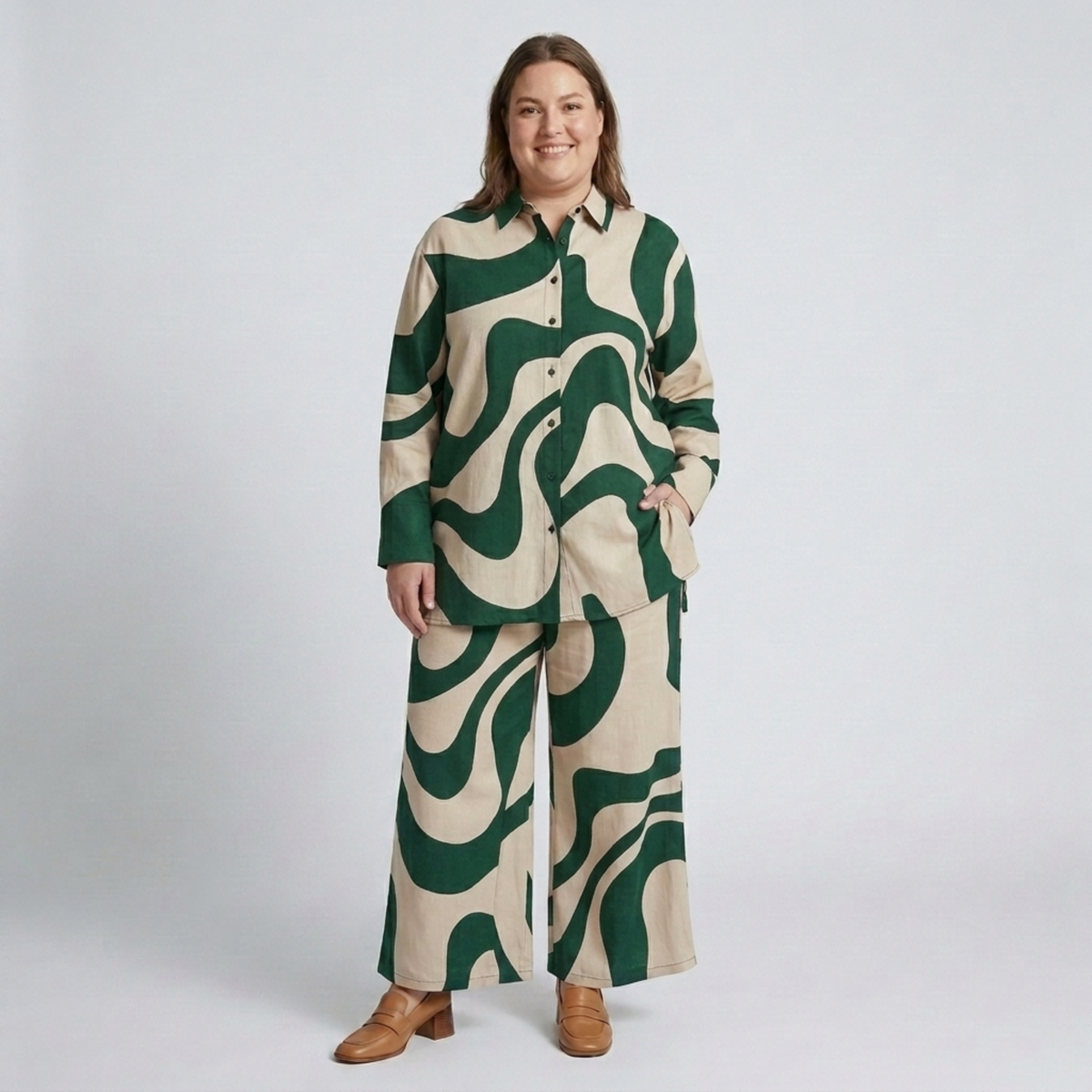 Plus Size Two-Piece Set with Graphic Pattern — Green