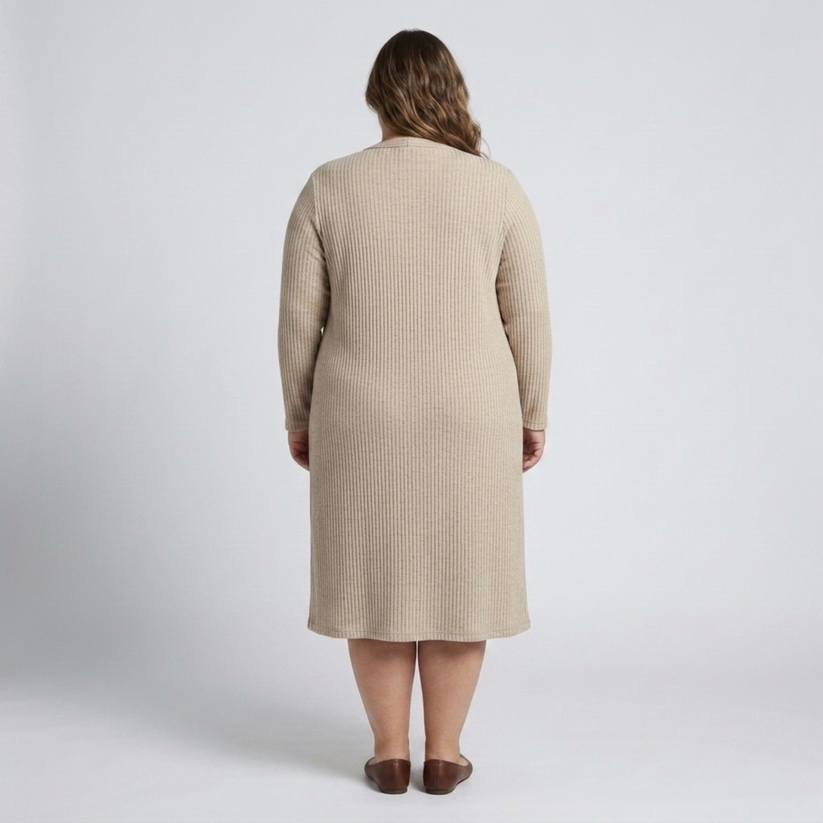 Plus size sleeveless dress and matching long vest in textured knit — product view