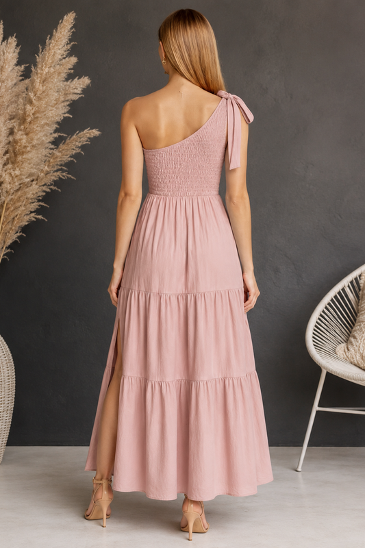 Long Asymmetrical Smocked Maternity Dress — product view