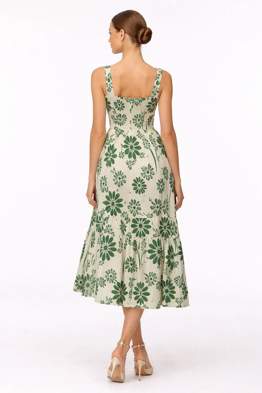 Midi Maternity Dress with Floral Print and Smocked Back — product view