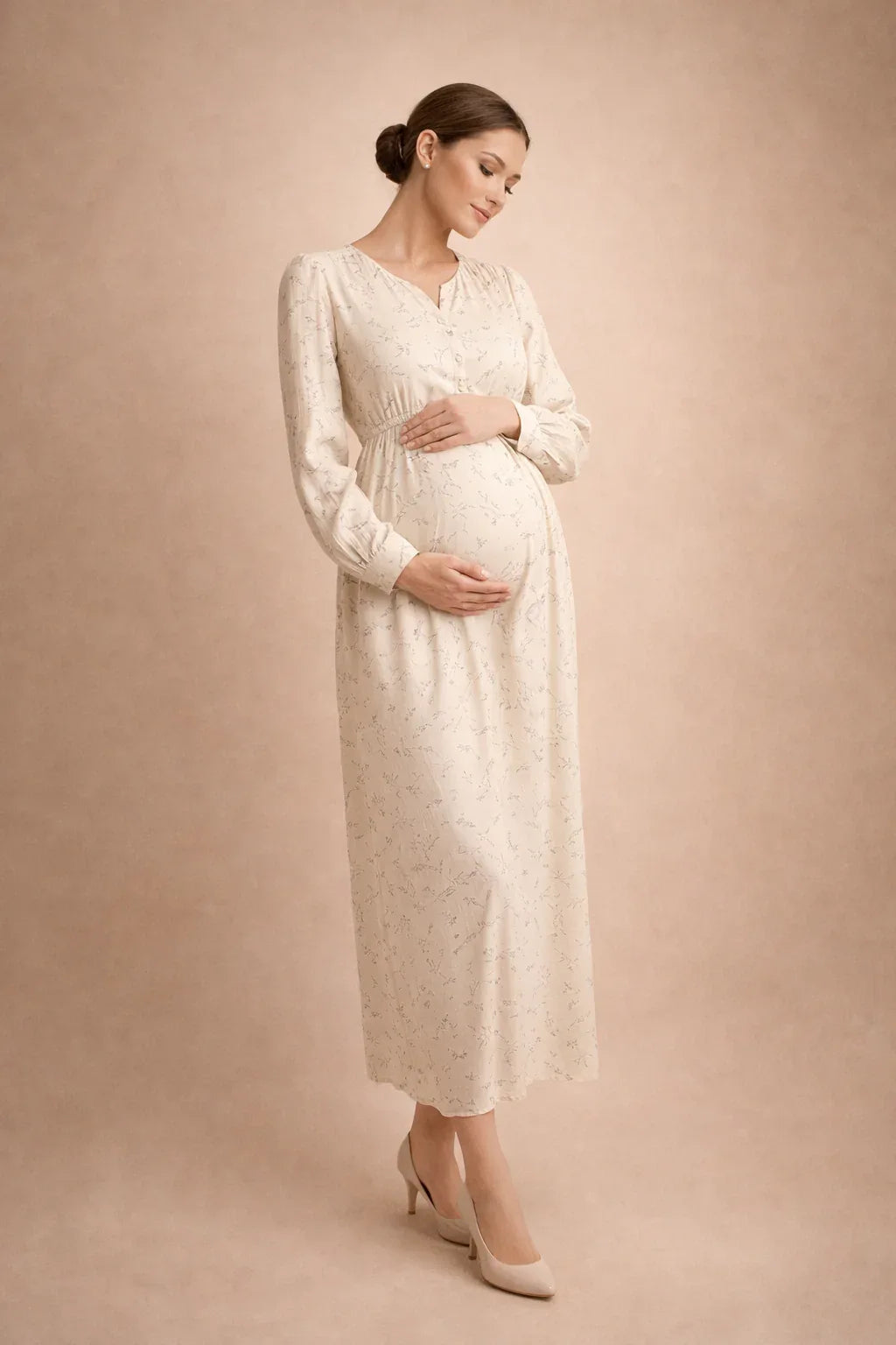 Long Floral Maternity Dress with Empire Waist — product view