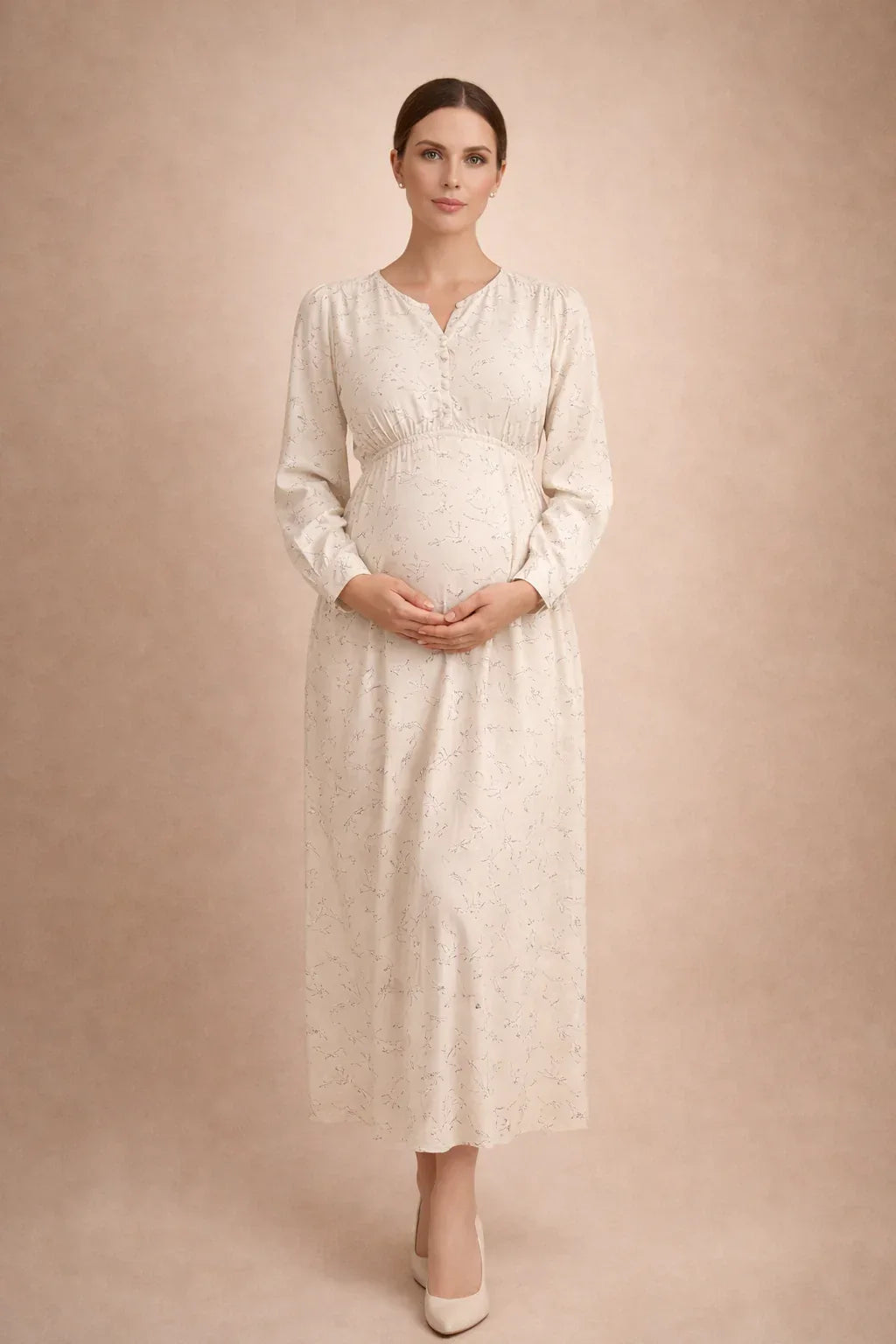 Long Floral Maternity Dress with Empire Waist — product view