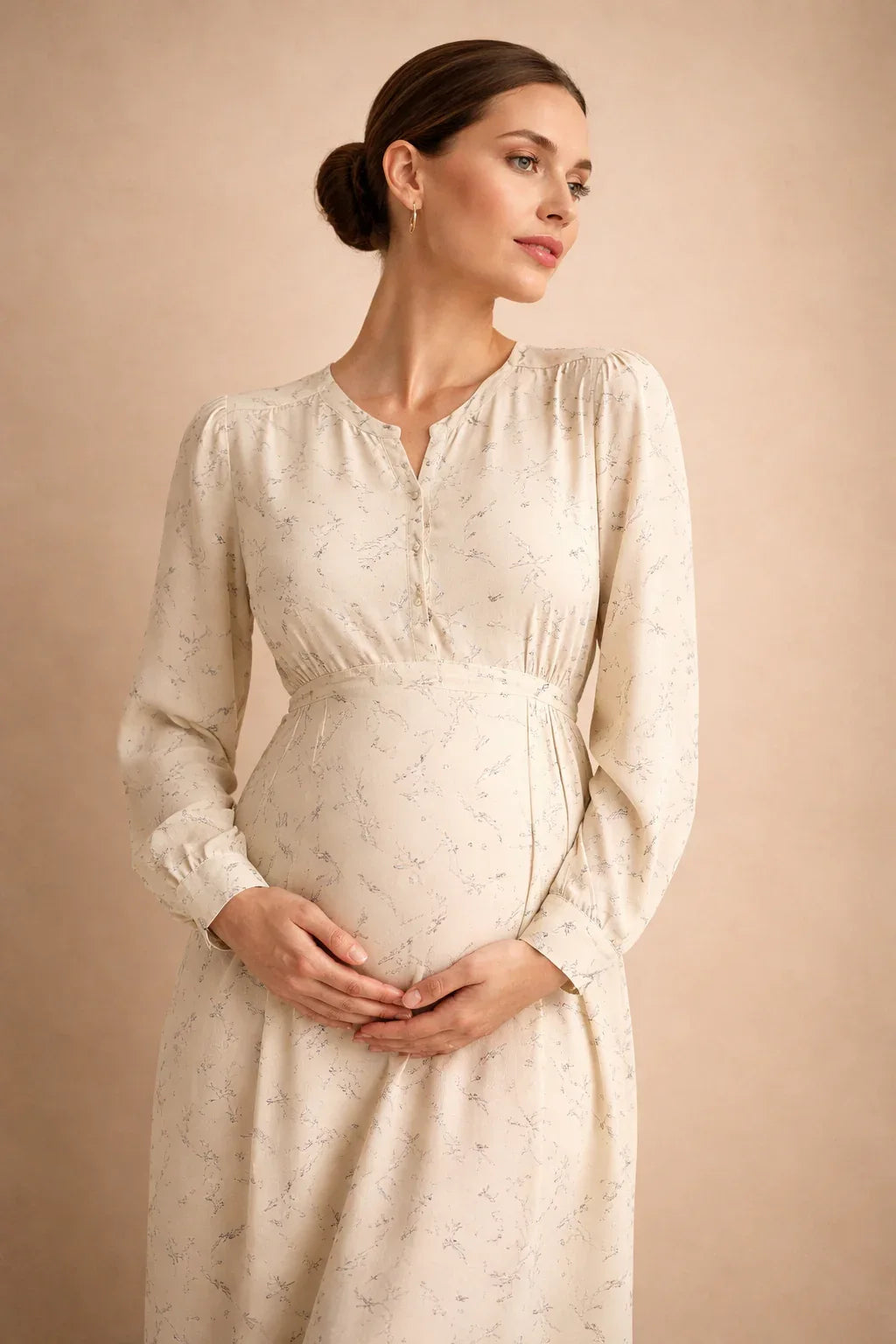 Long Floral Maternity Dress with Empire Waist — product view