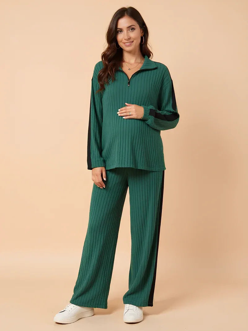 Two-Piece Ribbed Knit Maternity Set — Green