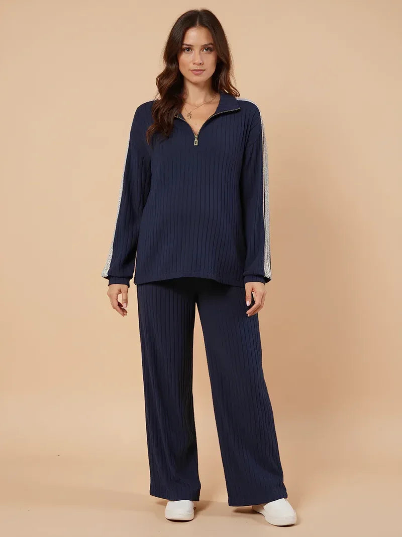 Two-Piece Ribbed Knit Maternity Set — Dark Blue