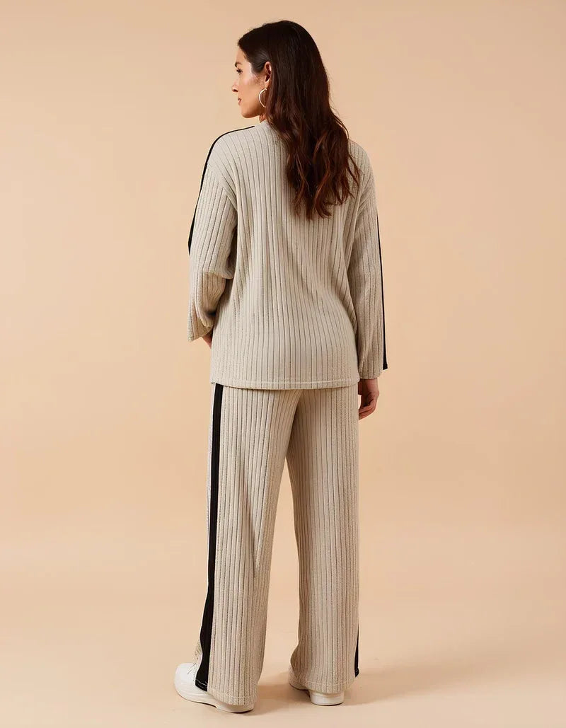 Two-Piece Ribbed Knit Maternity Set — Khaki