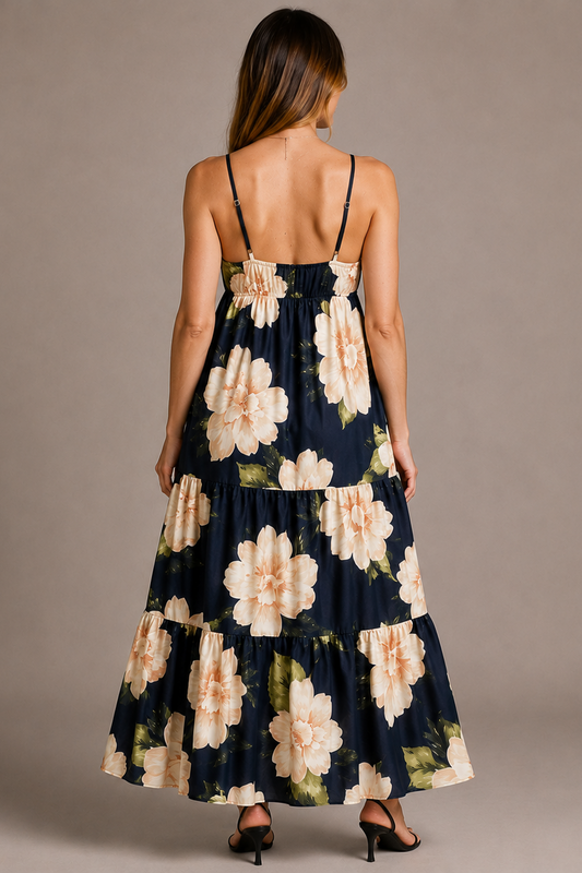 Long Floral Maternity Dress with V-Neck and Open Back — product view