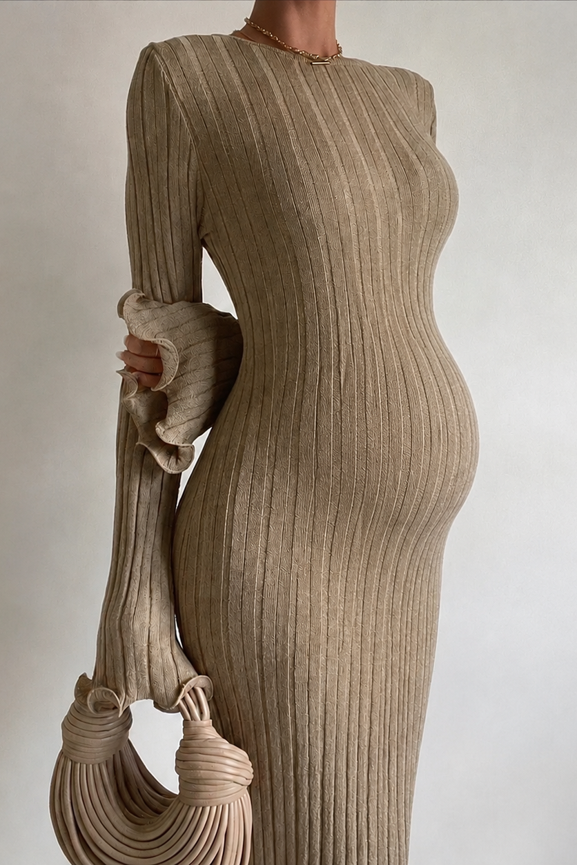 Women's Bodycon Maternity Dress — Khaki