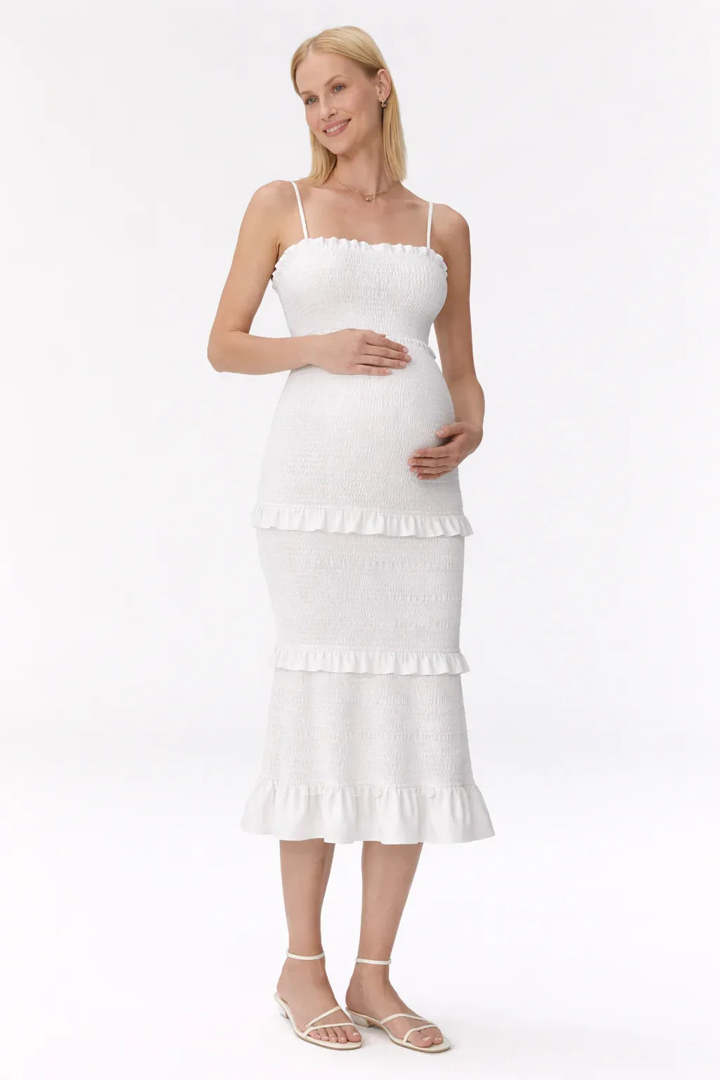 Midi maternity smocked dress with ruffles — product view