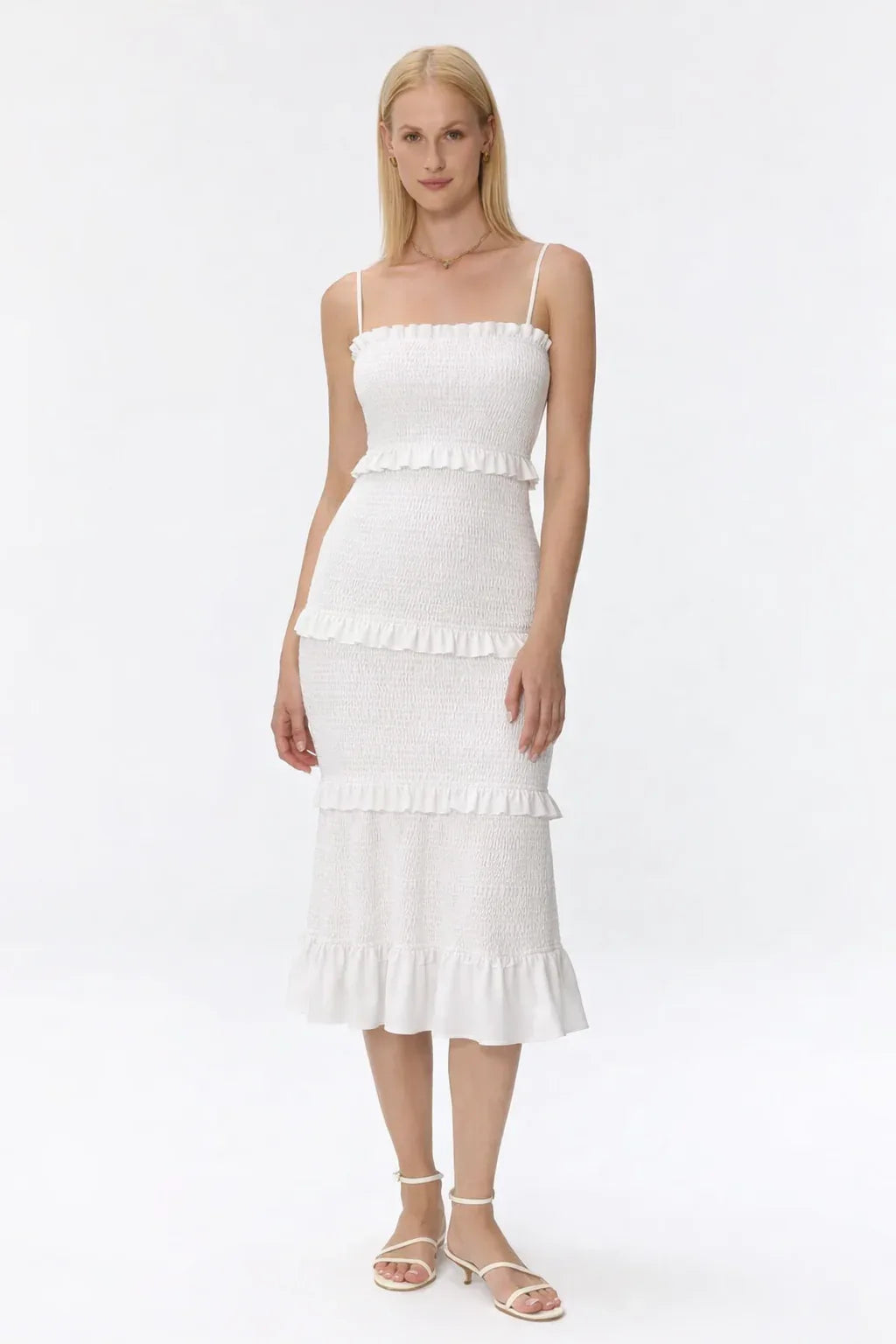Midi maternity smocked dress with ruffles — product view