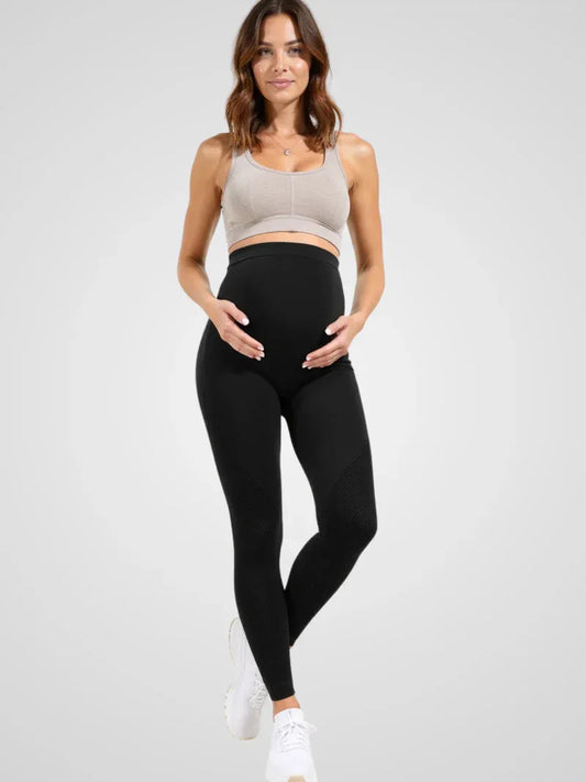 Maternity leggings with abdominal support — Black